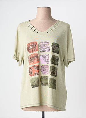 T-shirt col v manches courtes vert KALISSON femme