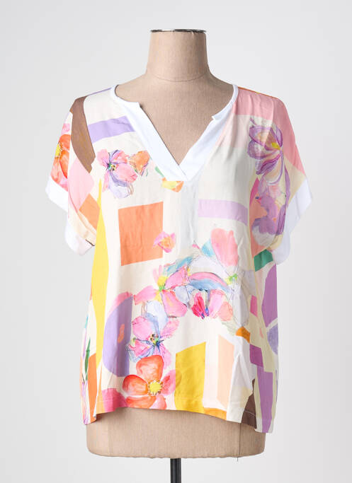 Blouse imprimé fleurs manches courtes jaune MALOKA femme