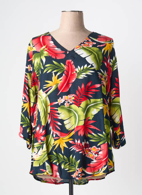 Blouse tissage popeline manches 3/4 bleu ANGEL CIRCLE femme