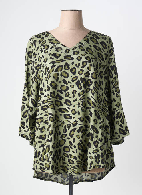 Blouse tissage popeline manches 3/4 vert ANGEL CIRCLE femme