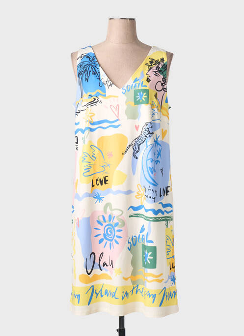Robe mi-longue imprimé fantaisie sans manche jaune OUI femme
