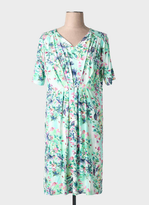 Robe mi-longue imprimé fleurs manches courtes vert JOY OF LIFE femme