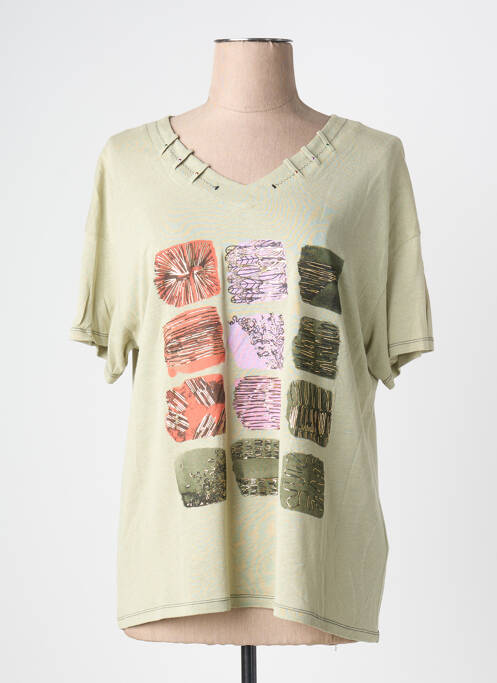 T-shirt col v manches courtes vert KALISSON femme