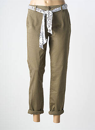 Pantalon 7/8 fermeture zippée sous rabat boutonné vert LE TEMPS DES CERISES femme