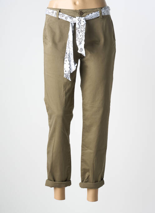 Pantalon 7/8 fermeture zippée sous rabat boutonné vert LE TEMPS DES CERISES femme