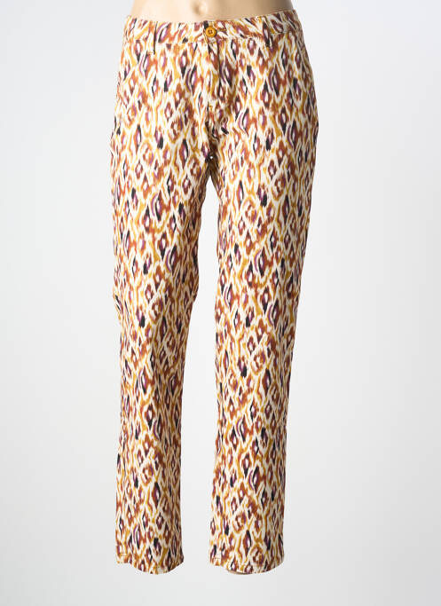 Pantalon droit fermeture zippée sous rabat boutonné marron LE TEMPS DES CERISES femme