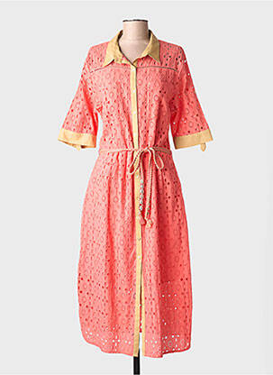 Robe longue tissage popeline manches courtes rose FUEGO WOMAN femme