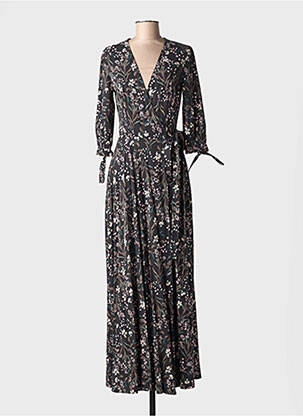 Robe longue imprimé fleurs manches 3/4 noir ISABEL GARCIA femme