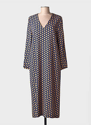 Robe mi-longue imprimé fantaisie manches longues bleu TOUPY femme