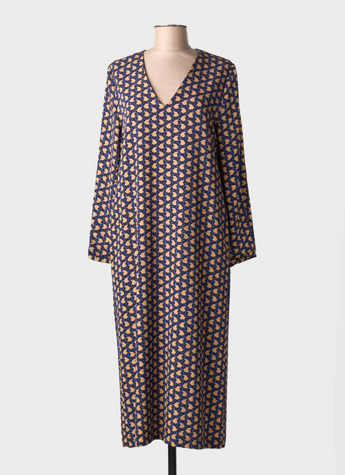 Robe mi-longue imprimé fantaisie manches longues bleu TOUPY femme