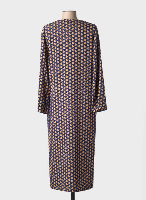 Robe mi-longue imprimé fantaisie manches longues bleu TOUPY femme