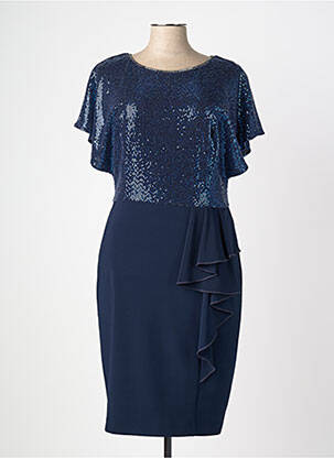 Robe mi-longue fermeture zippée au dos manches courtes bleu JOSEPH RIBKOFF femme