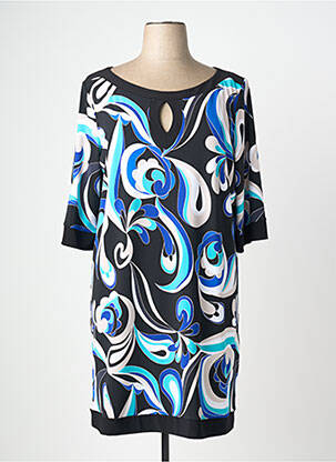 Robe mi-longue imprimé fantaisie manches longues bleu JOSEPH RIBKOFF femme