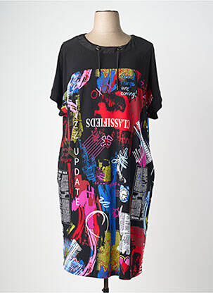 Robe mi-longue imprimé fantaisie manches courtes noir JOSEPH RIBKOFF femme