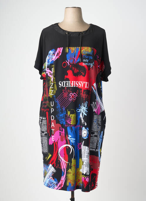 Robe mi-longue imprimé fantaisie manches courtes noir JOSEPH RIBKOFF femme