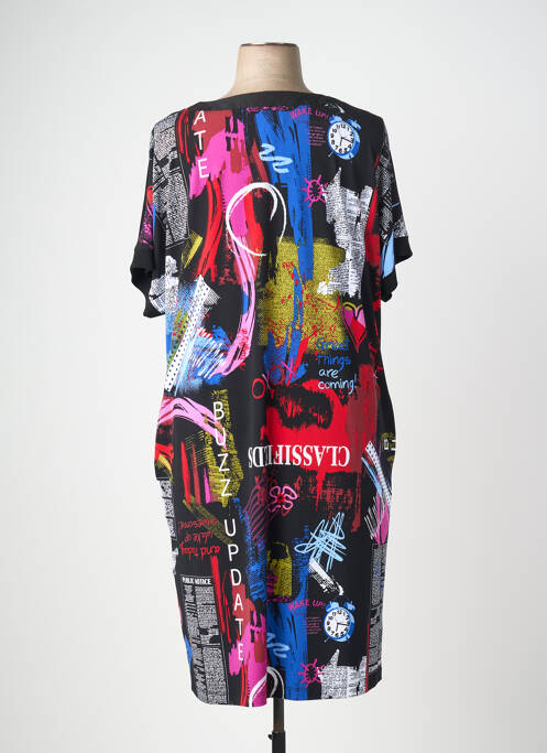 Robe mi-longue imprimé fantaisie manches courtes noir JOSEPH RIBKOFF femme