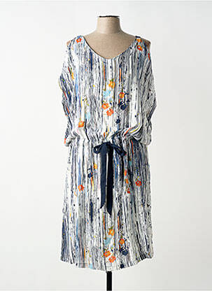 Robe mi-longue imprimé fantaisie manches courtes bleu ZELI femme