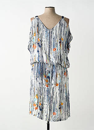 Robe mi-longue imprimé fantaisie manches courtes bleu ZELI femme