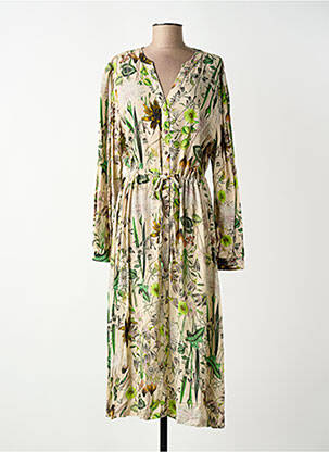 Robe longue imprimé fantaisie manches longues beige GEISHA femme