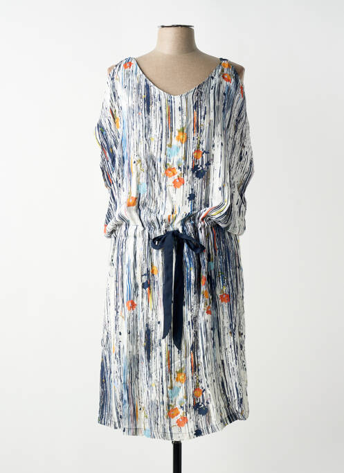 Robe mi-longue imprimé fantaisie manches courtes bleu ZELI femme