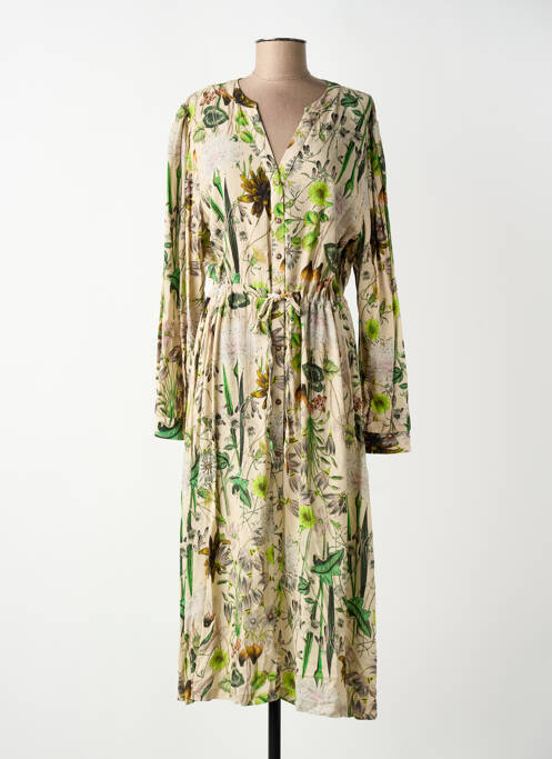 Robe longue imprimé fantaisie manches longues beige GEISHA femme