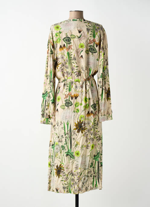Robe longue imprimé fantaisie manches longues beige GEISHA femme