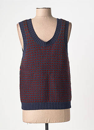 Pull col v sans manche bleu LEON & HARPER femme