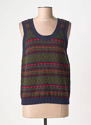 Pull col v sans manche bleu LEON & HARPER femme