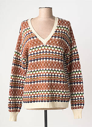 Pull col v manches longues marron LEON & HARPER femme