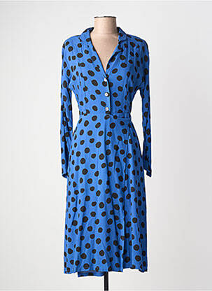 Robe mi-longue coupe évasée manches longues bleu LEON & HARPER femme