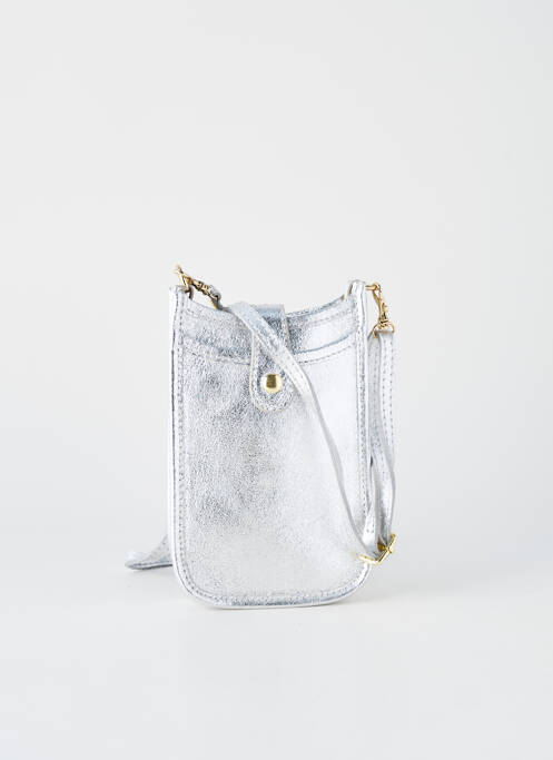 Sac cuir lisse forme rectangulaire argent GENUINE femme