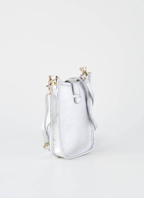 Sac cuir lisse forme rectangulaire argent GENUINE femme