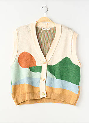 Gilet manches courtes coupe droite beige PULL & BEAR femme