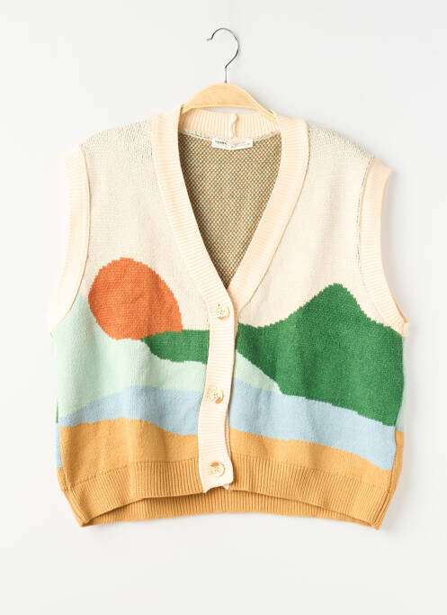 Gilet manches courtes fermeture boutonnée sur le devant beige PULL & BEAR femme