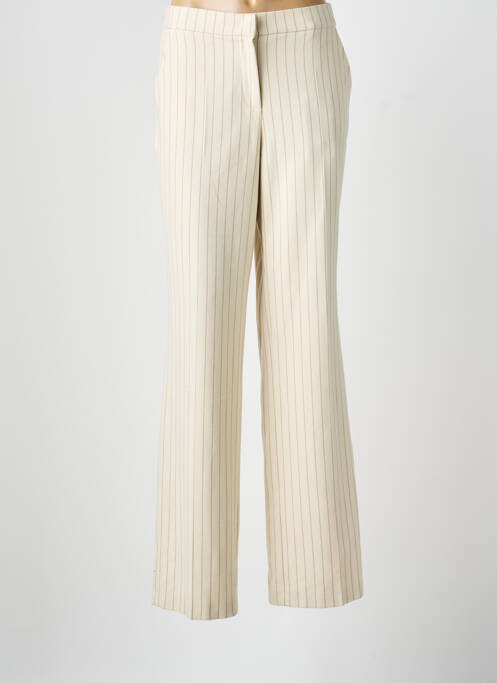 Pantalon droit tissage crêpe taille haute beige TONI femme