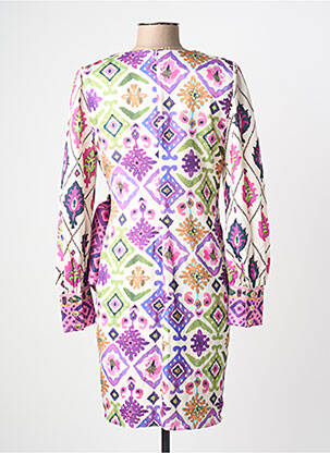 Robe mi-longue imprimé fantaisie manches longues violet LESLIE femme
