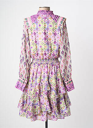 Robe mi-longue imprimé fantaisie manches longues violet LESLIE femme
