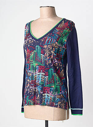 Pull coupe cintrée manches longues bleu LEO & UGO femme