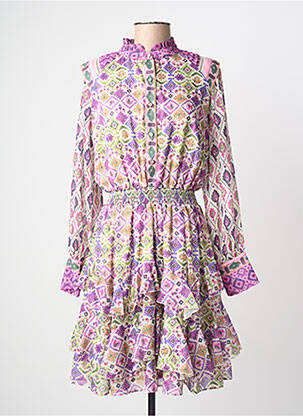 Robe mi-longue imprimé fantaisie manches longues violet LESLIE femme