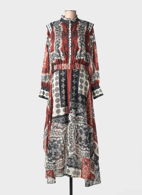 Robe longue manches longues manches longues marron LESLIE femme