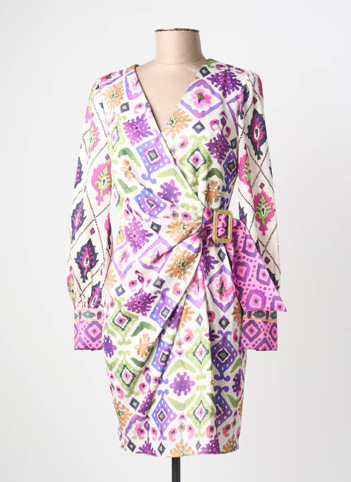 Robe mi-longue imprimé fantaisie manches longues violet LESLIE femme