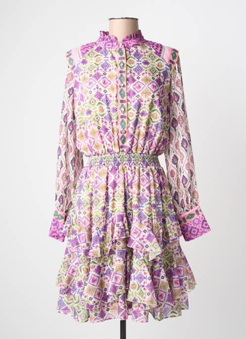 Robe mi-longue imprimé fantaisie manches longues violet LESLIE femme