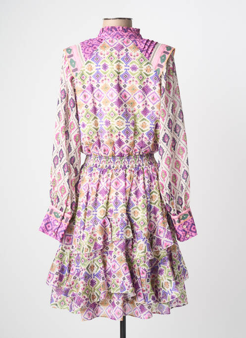 Robe mi-longue imprimé fantaisie manches longues violet LESLIE femme