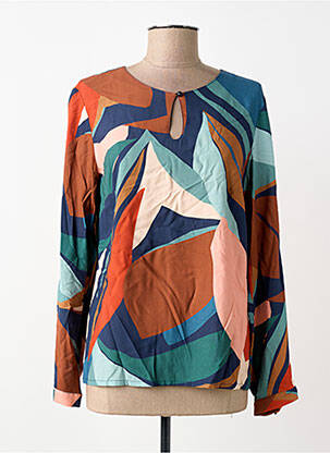 Blouse tissage popeline manches longues bleu GEVANA femme