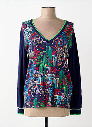 Pull col v manches longues bleu LEO & UGO femme