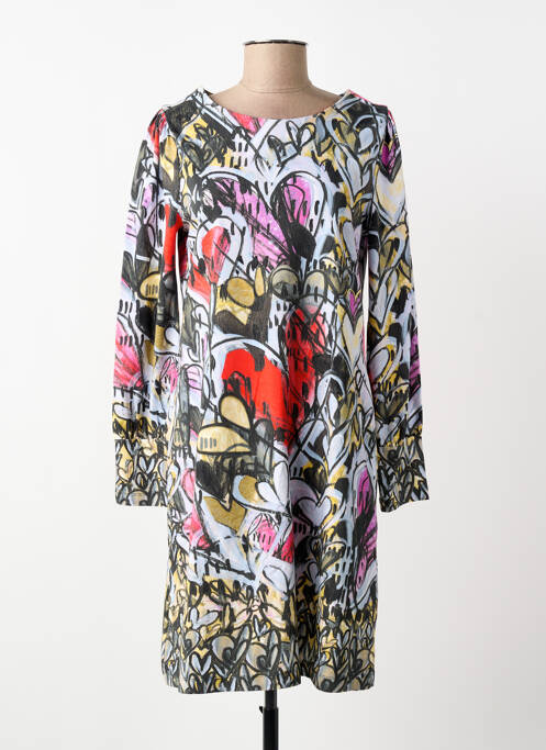 Robe mi-longue imprimé fleurs manches longues noir DOLCEZZA femme