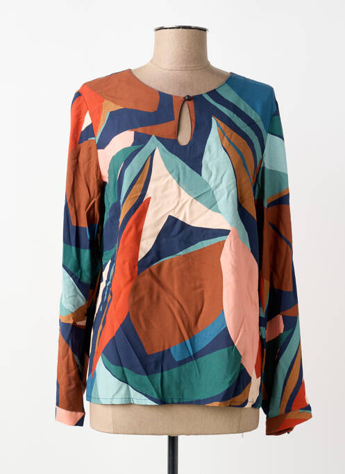 Blouse tissage popeline manches longues bleu GEVANA femme