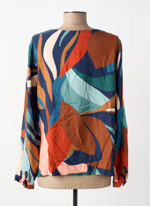 Blouse tissage popeline manches longues bleu GEVANA femme