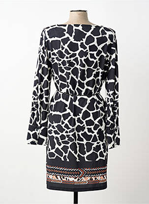 Robe mi-longue imprimé fantaisie manches longues noir FUEGO WOMAN femme