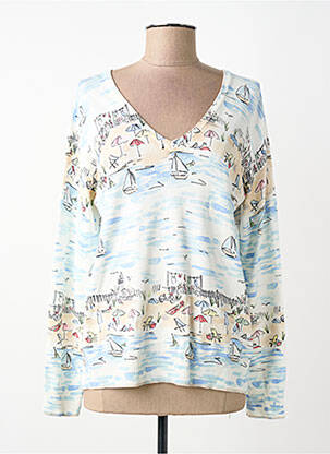 Pull coupe cintrée manches longues blanc LEO & UGO femme